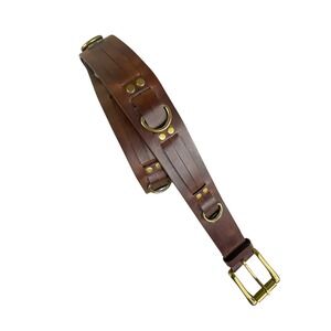 Chaps Womens Brown Brass Leather Rivet Belt 42x1.5 Cowgirl Biker Rock n Roll